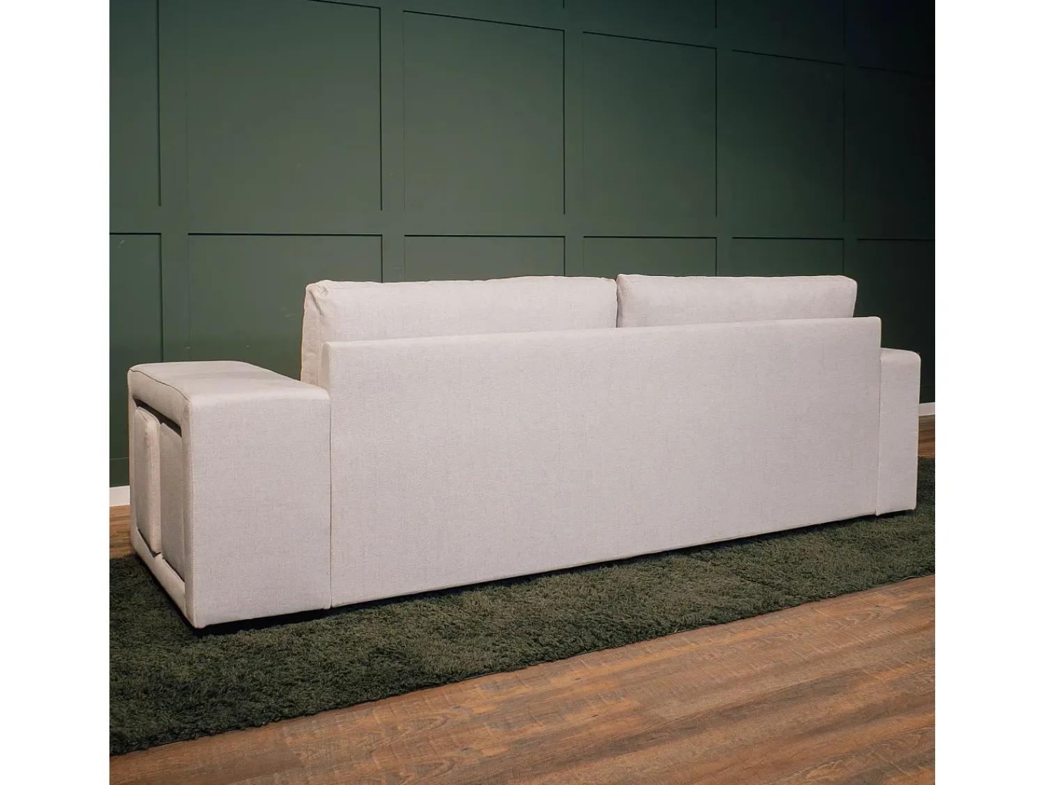 Sofá| Sofá-cama 3 lugares chaise longue reversível lado direito/esquerdoche com 2 pufes (248 x 117 x 90 cm) - AVERY Bege