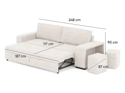 Sofá| Sofá-cama 3 lugares chaise longue reversível lado direito/esquerdoche com 2 pufes (248 x 117 x 90 cm) - AVERY Bege