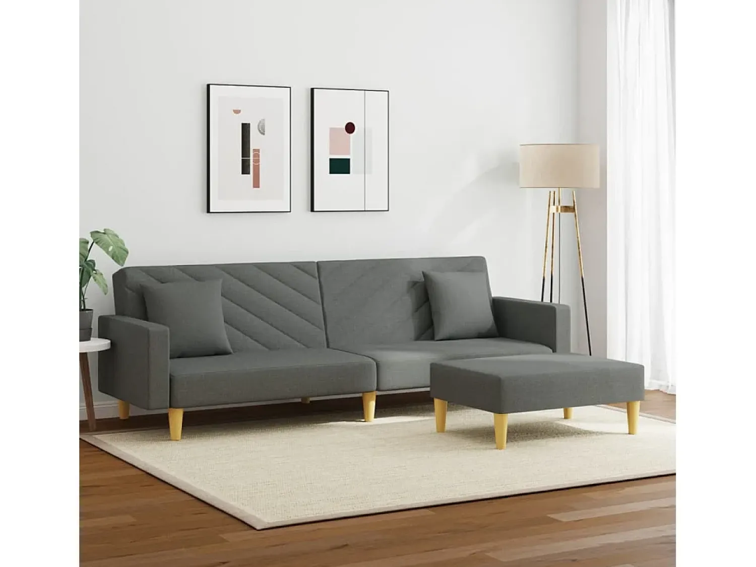Online Sofá-cama 2 lugares c/ almofadas/apoio pés tecido cinza-escuro PT159846 Cinzento
