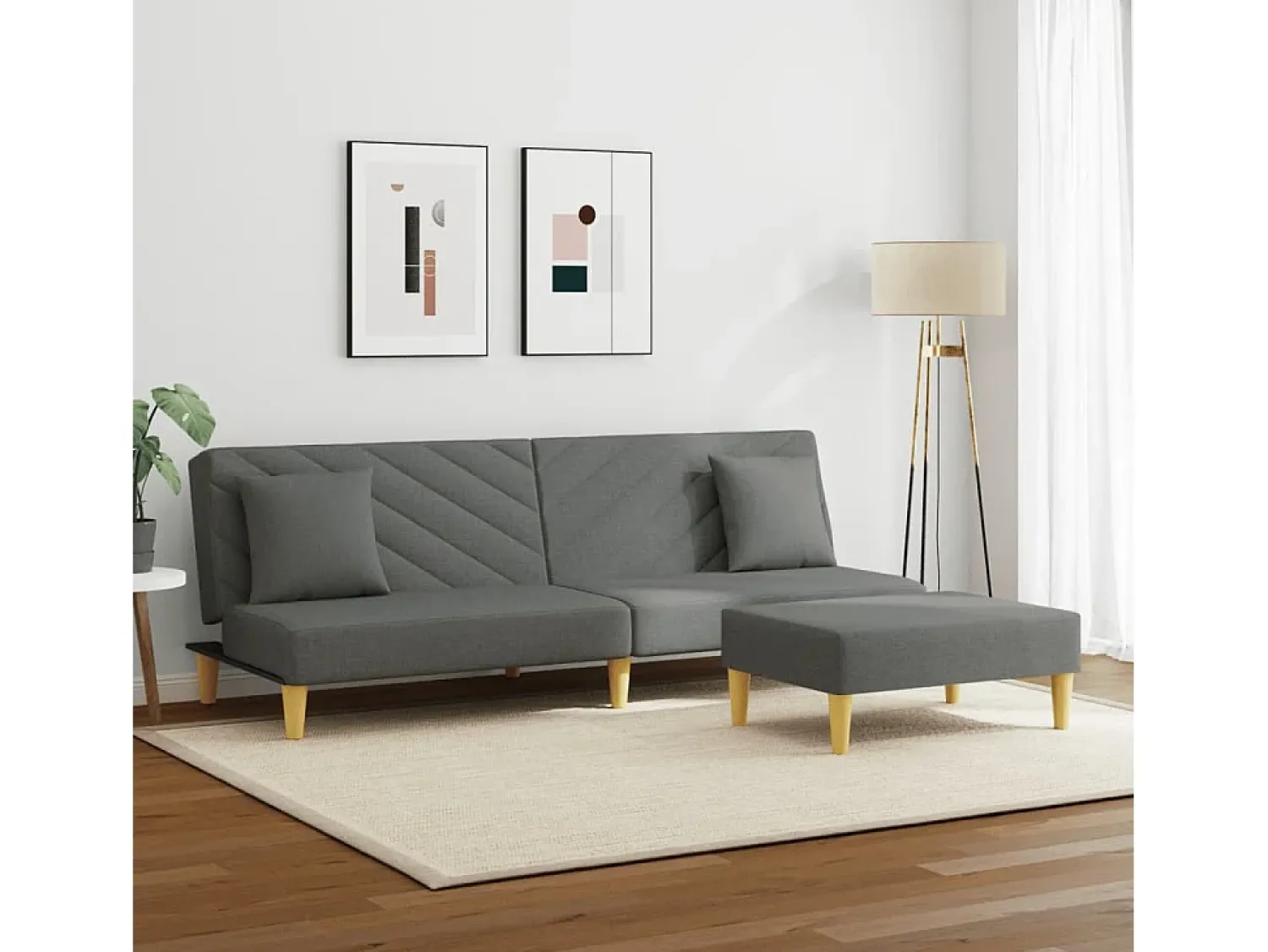 Sale Sofá-cama 2 lugares c/ almofadas/apoio pés tecido cinza-escuro PT684370 Cinzento