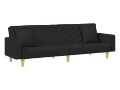 Sofá* Sofá-cama 2 lugares c/ almofadas e apoio de pés tecido PT798896 Preto