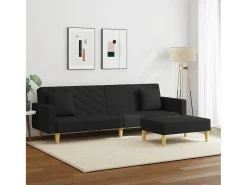 Sofá* Sofá-cama 2 lugares c/ almofadas e apoio de pés tecido PT798896 Preto