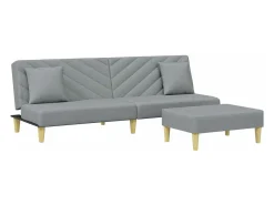 Online Sofá-cama 2 lugares c/ almofadas e apoio pés tecido cinza-claro PT699956 Cinzento