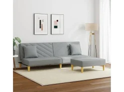 Online Sofá-cama 2 lugares c/ almofadas e apoio pés tecido cinza-claro PT699956 Cinzento