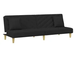 Sofá| Sofá-cama 2 lugares c/ almofadas e apoio de pés tecido PT660052 Preto