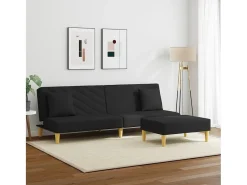 Sofá| Sofá-cama 2 lugares c/ almofadas e apoio de pés tecido PT660052 Preto