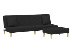 Sofá| Sofá-cama 2 lugares c/ almofadas e apoio de pés tecido PT660052 Preto
