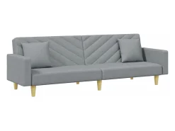 New Sofá-cama 2 lugares c/ almofadas e apoio pés tecido cinza-claro PT261452 Cinzento