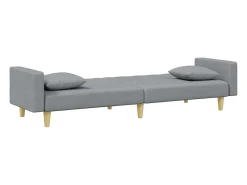 New Sofá-cama 2 lugares c/ almofadas e apoio pés tecido cinza-claro PT261452 Cinzento