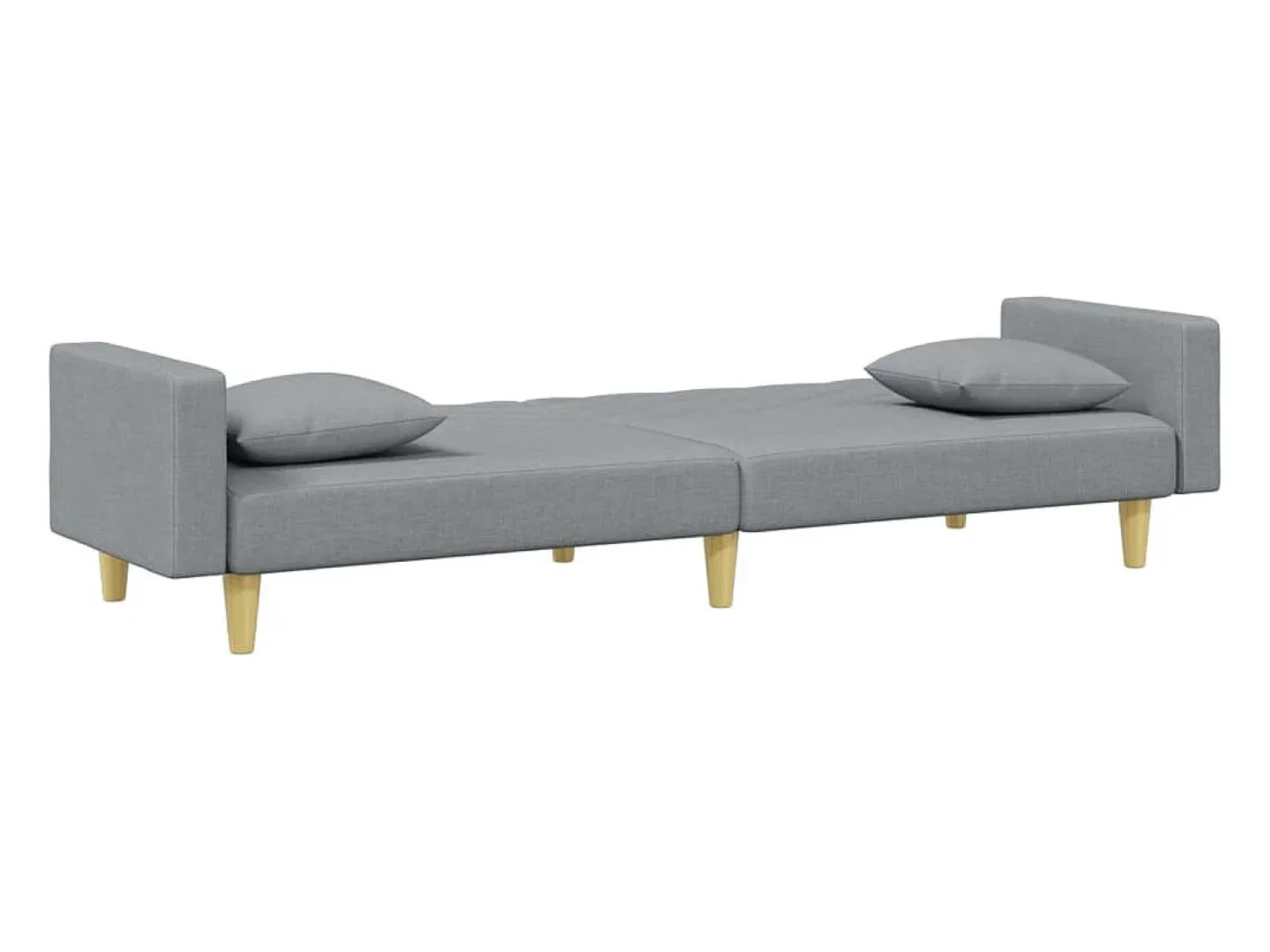 New Sofá-cama 2 lugares c/ almofadas e apoio pés tecido cinza-claro PT261452 Cinzento