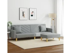 New Sofá-cama 2 lugares c/ almofadas e apoio pés tecido cinza-claro PT261452 Cinzento