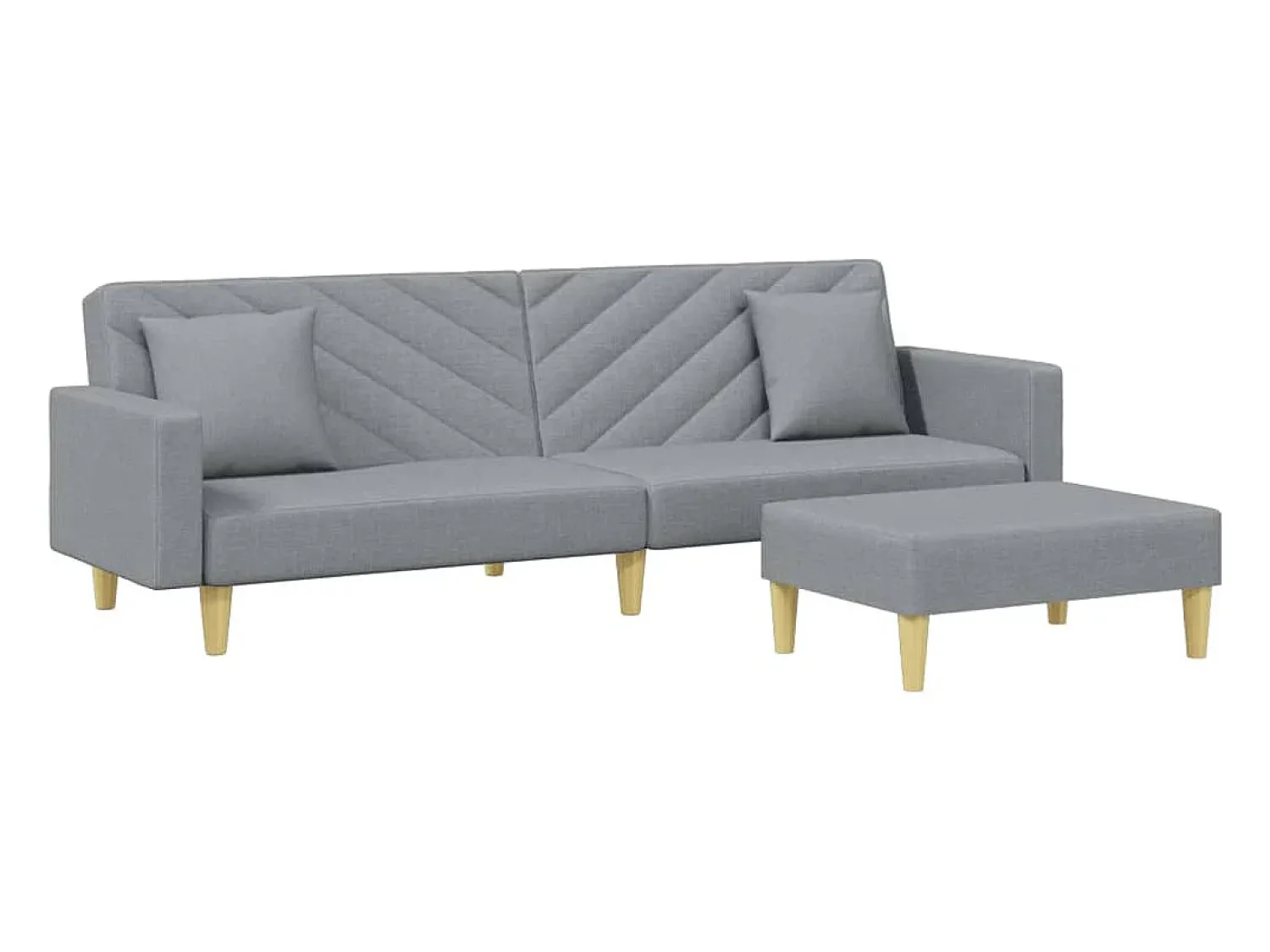 New Sofá-cama 2 lugares c/ almofadas e apoio pés tecido cinza-claro PT261452 Cinzento