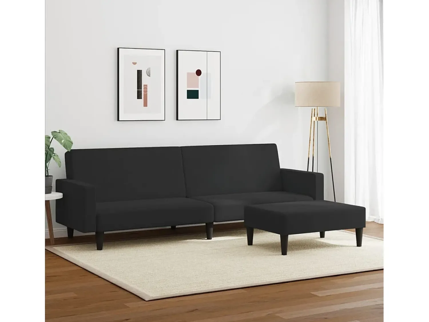 Sofá| Sofá-cama 2 lugares c/ apoio de pés veludo PT303195 Preto