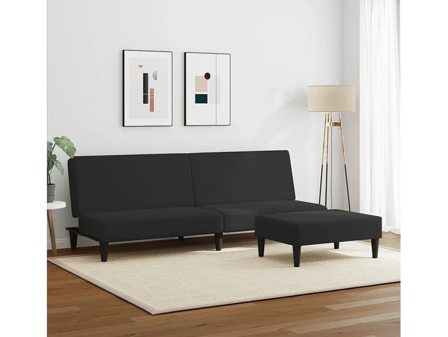 Sofá| Sofá-cama 2 lugares c/ apoio de pés veludo PT883367 Preto