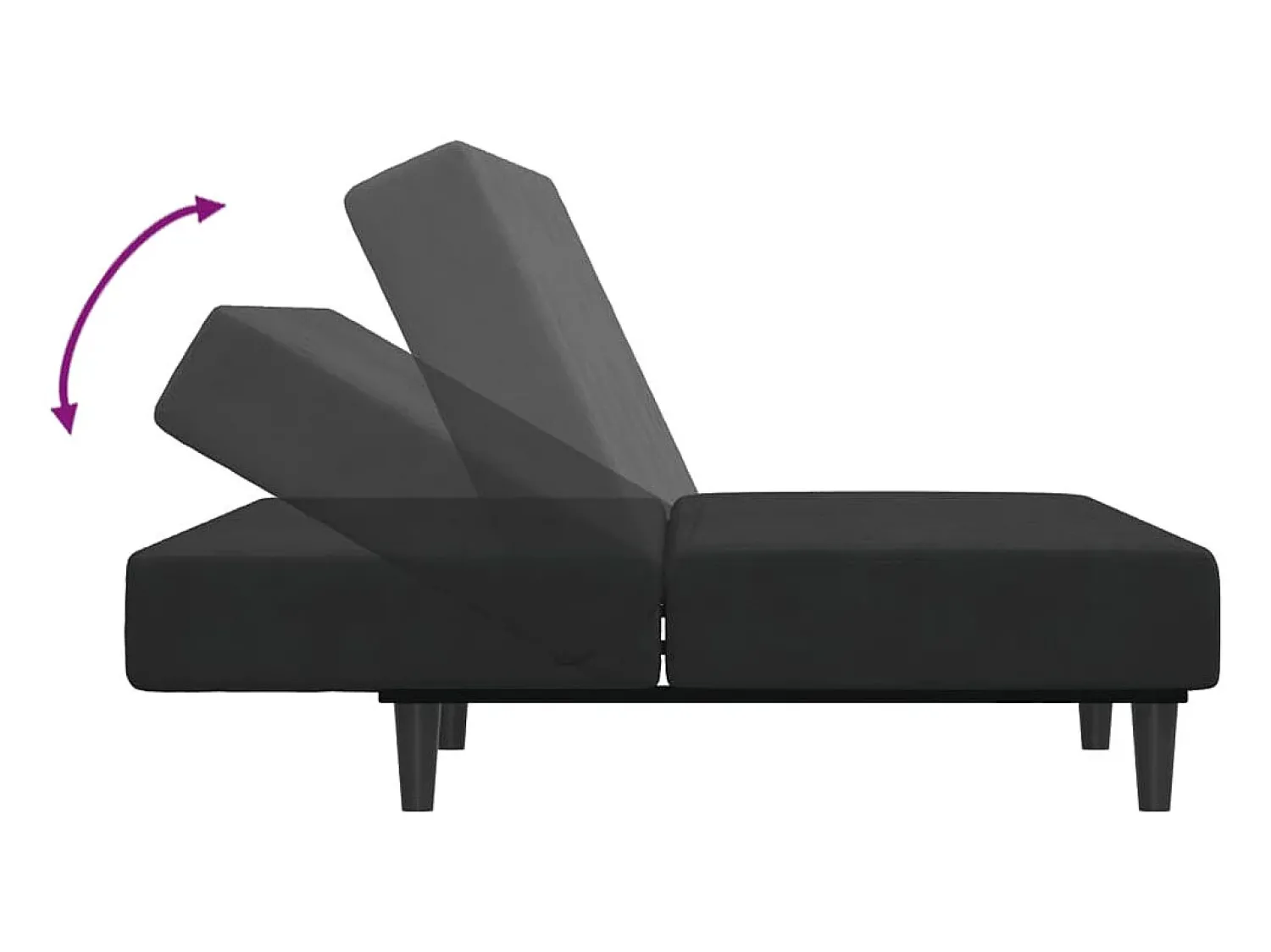Sofá| Sofá-cama 2 lugares c/ apoio de pés veludo PT883367 Preto