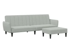 Sofá-cama 2 lugares c/ apoio de pés veludo cinza-claro PT878972^ Sofá