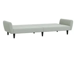 Sofá-cama 2 lugares c/ apoio de pés veludo cinza-claro PT878972^ Sofá
