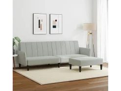 Sofá-cama 2 lugares c/ apoio de pés veludo cinza-claro PT878972^ Sofá