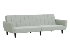 Sofá-cama 2 lugares c/ apoio de pés veludo cinza-claro PT878972^ Sofá