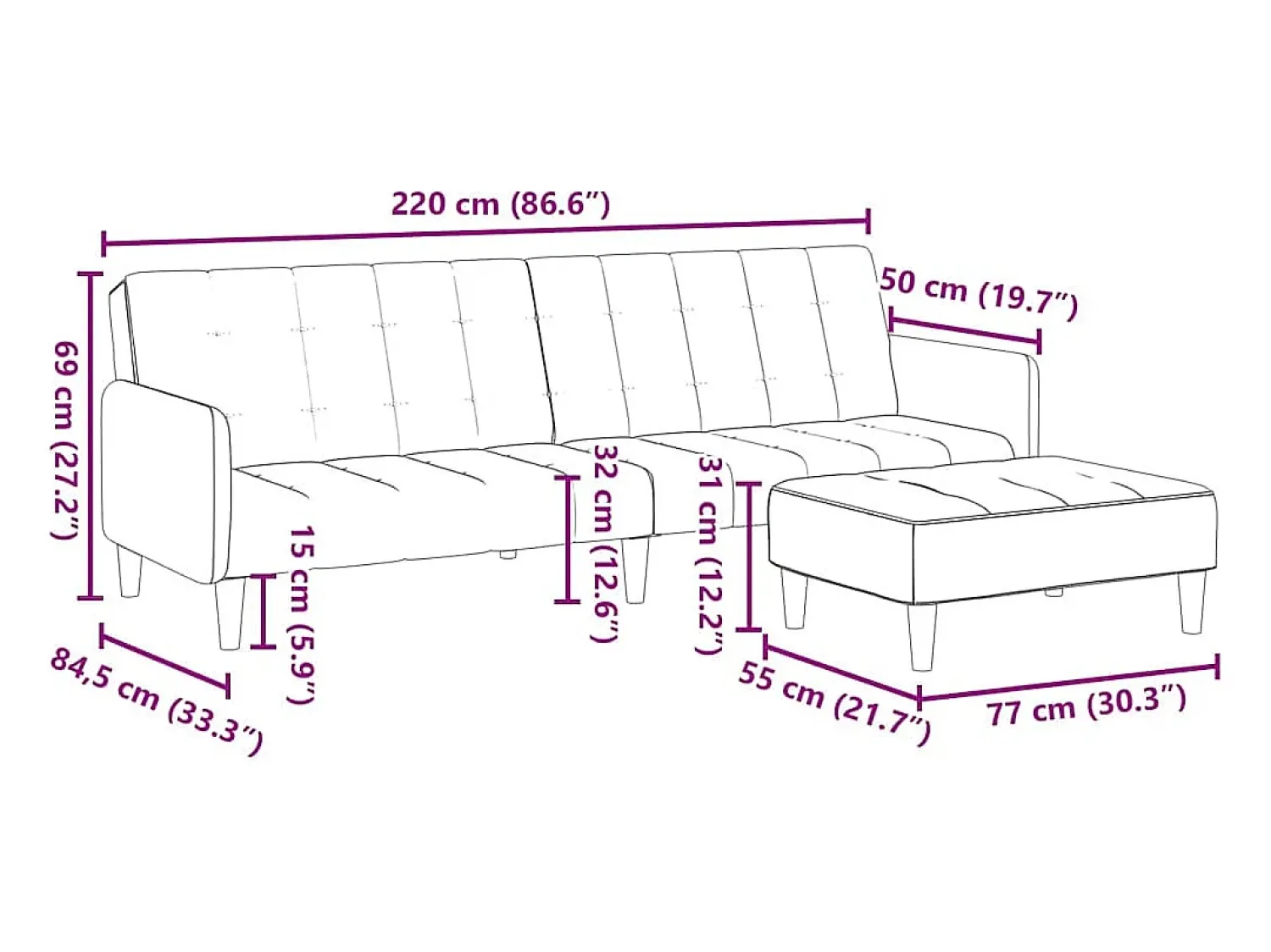 Sofá|vidaxl Sofá-cama 2 lugares c/ apoio de pés veludo Amarelo