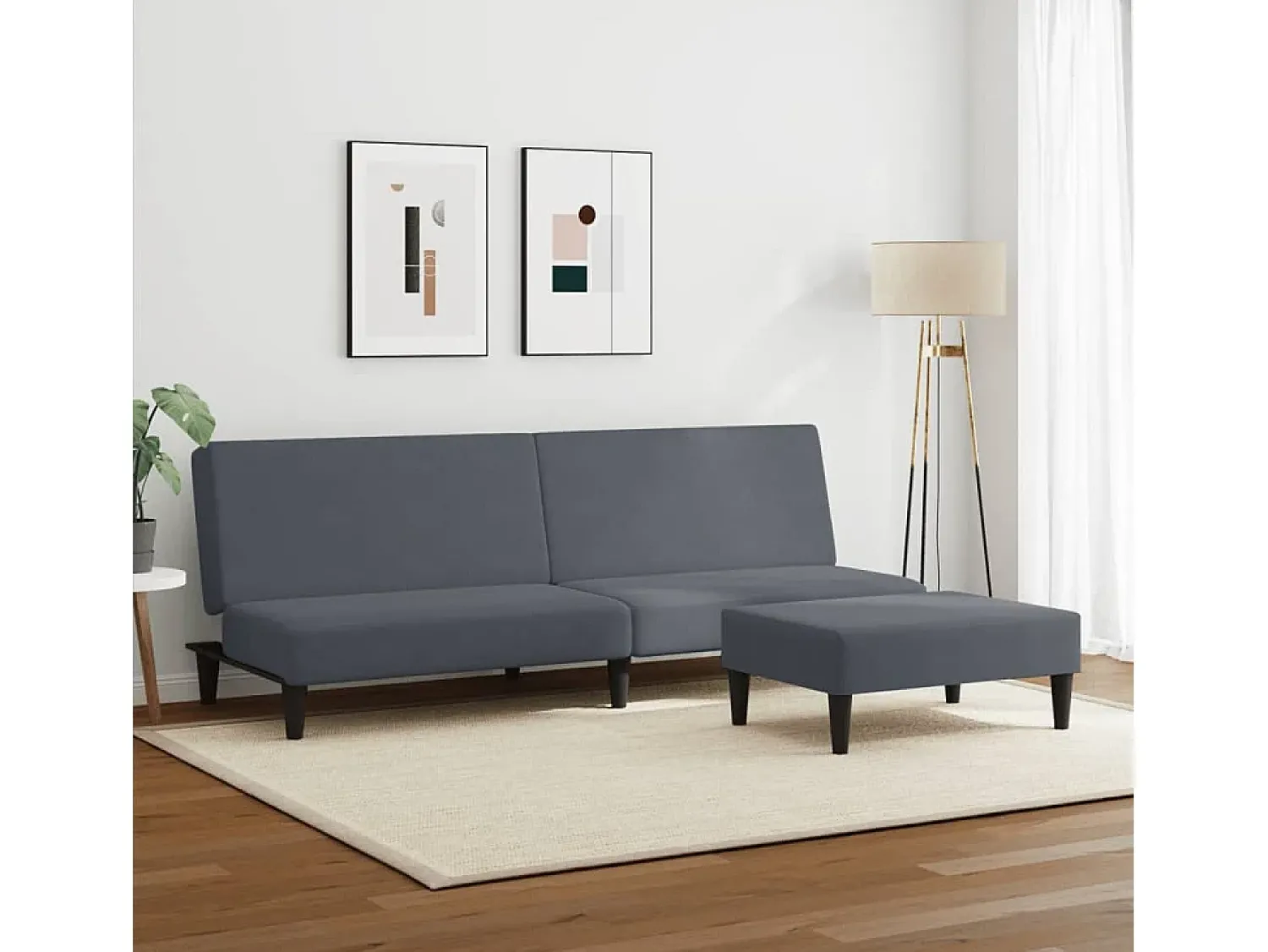 Sofá| Sofá-cama 2 lugares c/ apoio de pés veludo cinza-escuro PT256939 Cinzento
