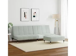 Sofá* Sofá-cama 2 lugares c/ apoio de pés veludo cinza-claro PT792866 Cinzento