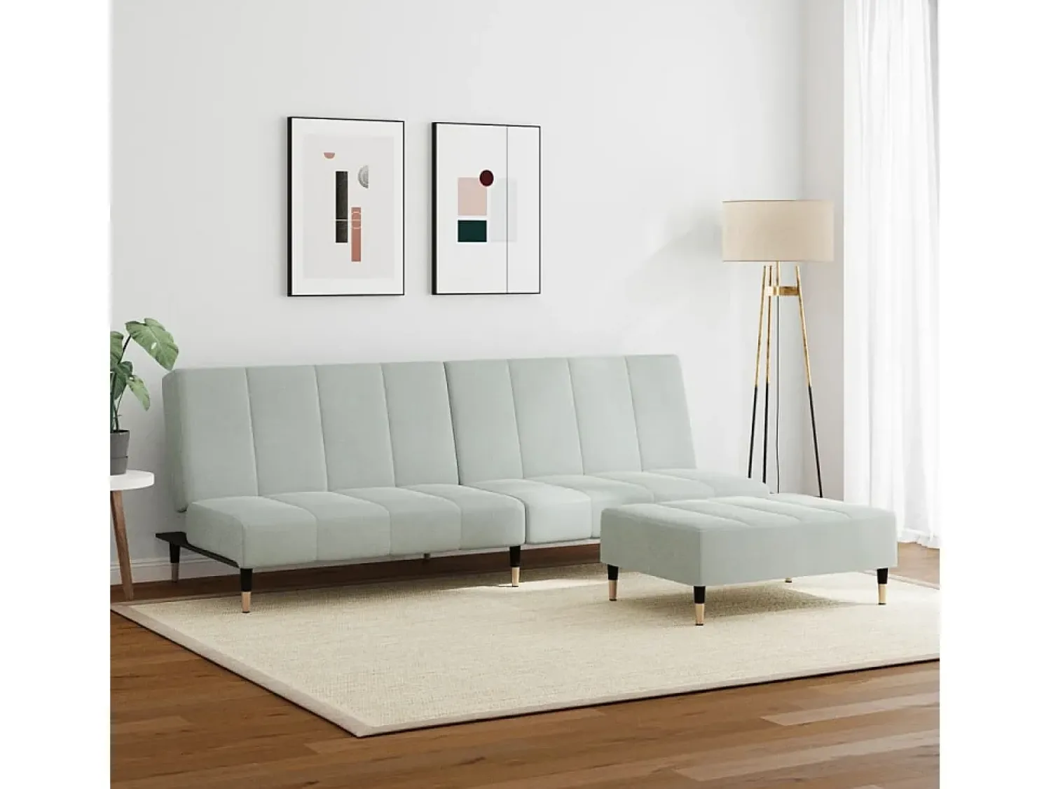 Sofá* Sofá-cama 2 lugares c/ apoio de pés veludo cinza-claro PT792866 Cinzento