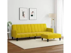 Best Sofá-cama 2 lugares c/ apoio de pés veludo PT824774 Amarelo