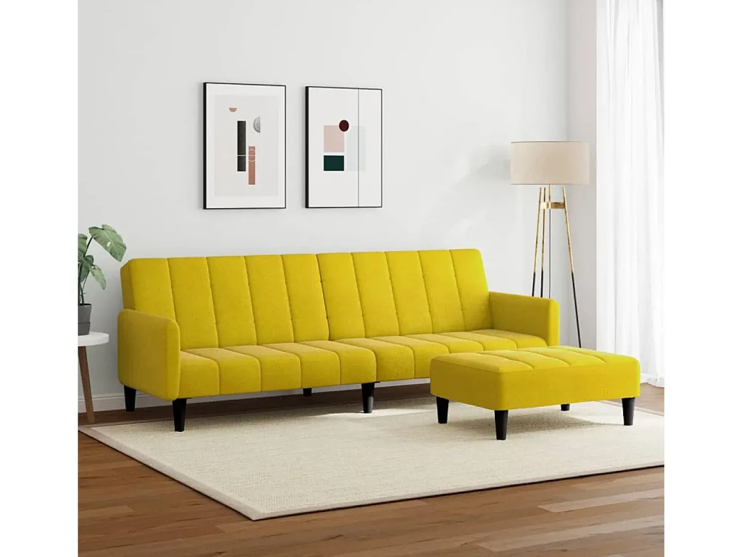 Best Sofá-cama 2 lugares c/ apoio de pés veludo PT824774 Amarelo