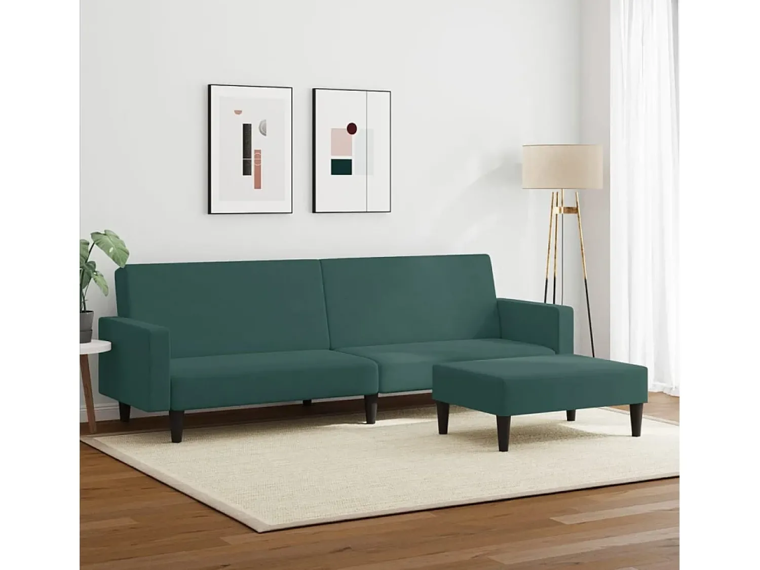 Discount Sofá-cama 2 lugares c/ apoio de pés veludo -escuro PT864896 Verde