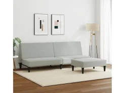 Sofá* Sofá-cama 2 lugares c/ apoio de pés veludo cinza-claro PT164068 Cinzento