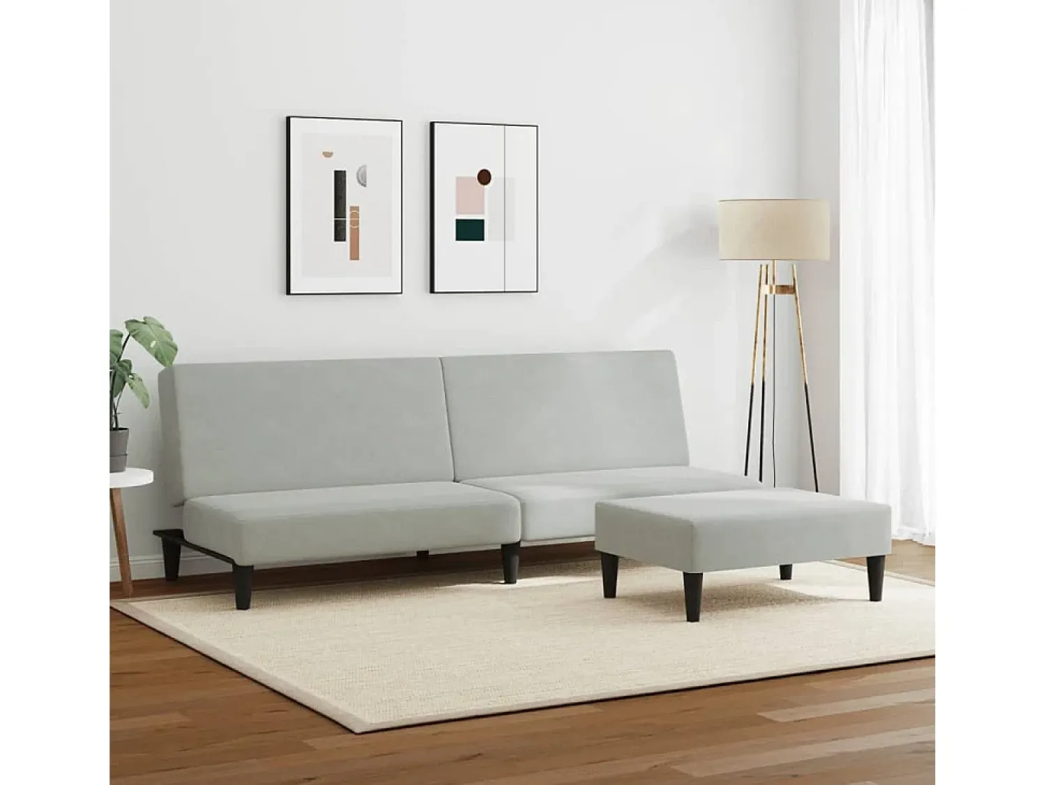 Sofá* Sofá-cama 2 lugares c/ apoio de pés veludo cinza-claro PT164068 Cinzento