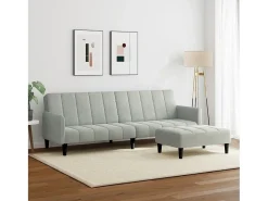 Sofá| Sofá-cama 2 lugares c/ apoio de pés veludo cinza-claro PT819729 Cinzento