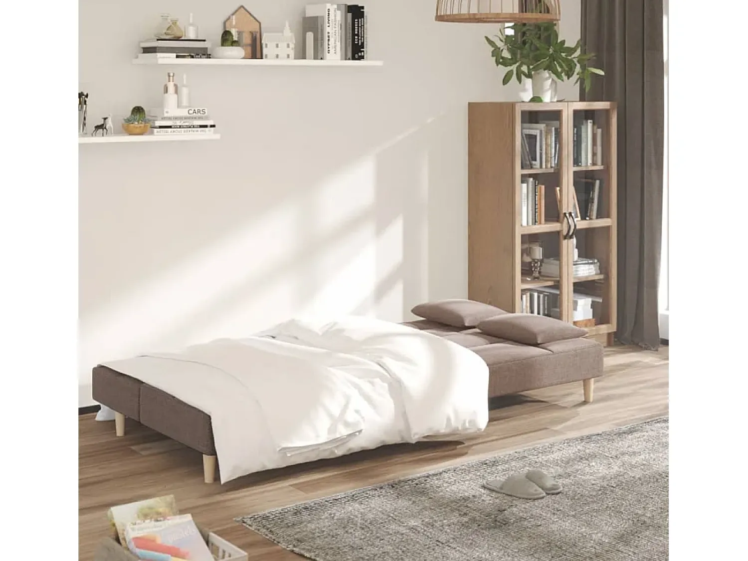 Sofá* Sofá-cama 2 lugares c/ duas almofadas tecido cinza-acastanhado PT873596 Taupe