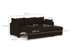 Sofá-cama 3 lugares - chaise longue reversível lado direito/esquerdoche com arrumação integrada (221 x 162 x 85 cm) - ORLANDO^ Sofá