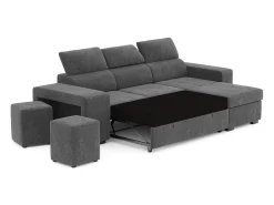 Sofá-cama 3 lugares Escuro avec chaise longue reversível lado direito/esquerdoche - cabeceiras ajustáveis - 2 Poufs (263 x 127 x 96 cm) - JOHN^ Sofá