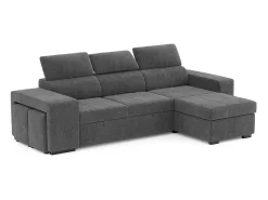 Sofá-cama 3 lugares Escuro avec chaise longue reversível lado direito/esquerdoche - cabeceiras ajustáveis - 2 Poufs (263 x 127 x 96 cm) - JOHN^ Sofá