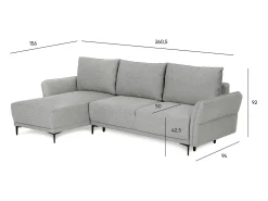 Sofá| Sofá-cama 3 lugares Cinzento Tempestade + chaise longue reversível lado direito/esquerdoche (260,5 x 156 x 92 cm) - TOBY Cinzento claro