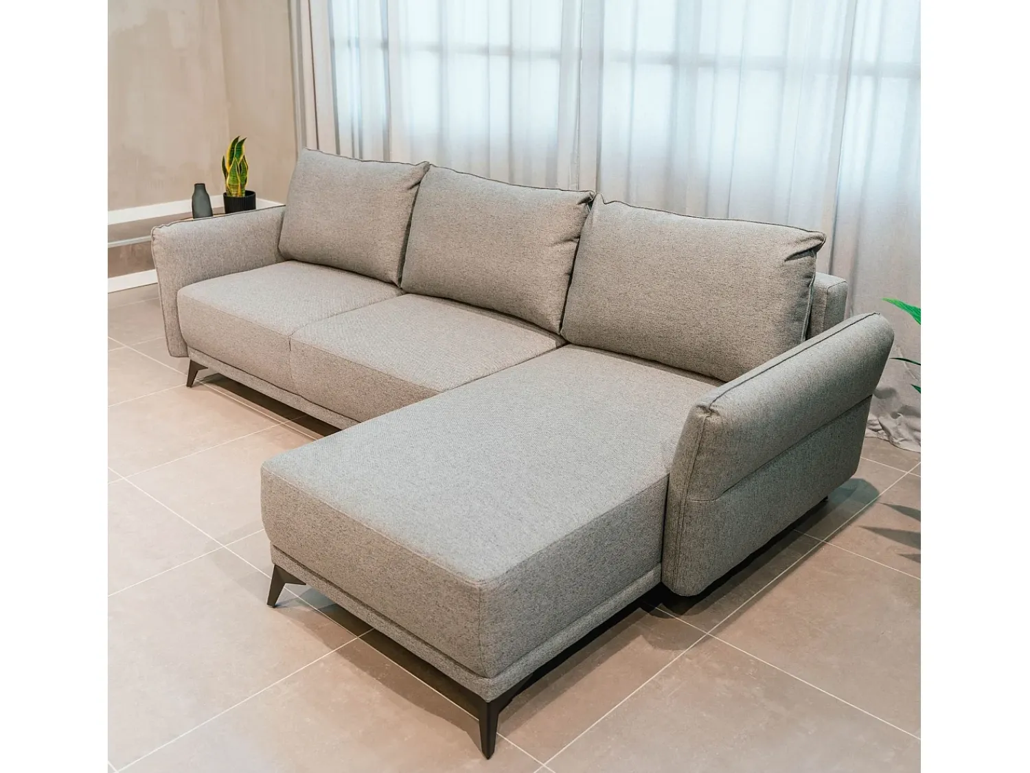 Sofá| Sofá-cama 3 lugares Cinzento Tempestade + chaise longue reversível lado direito/esquerdoche (260,5 x 156 x 92 cm) - TOBY Cinzento claro