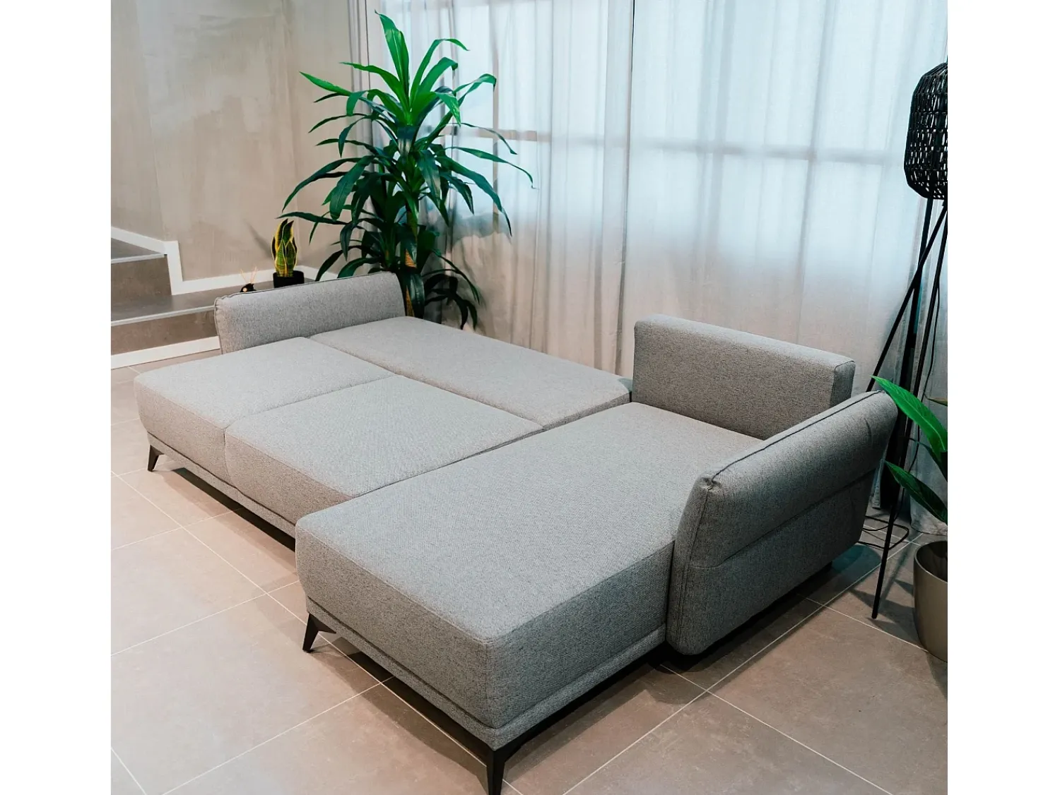 Sofá| Sofá-cama 3 lugares Cinzento Tempestade + chaise longue reversível lado direito/esquerdoche (260,5 x 156 x 92 cm) - TOBY Cinzento claro