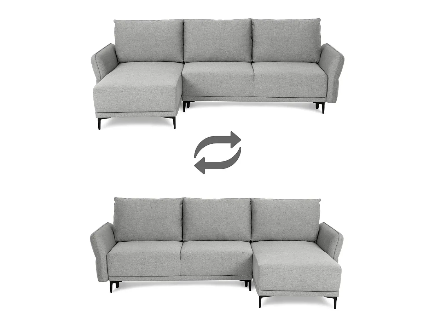 Sofá| Sofá-cama 3 lugares Cinzento Tempestade + chaise longue reversível lado direito/esquerdoche (260,5 x 156 x 92 cm) - TOBY Cinzento claro