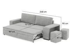 Sofá* Sofá-cama 3 lugares chaise longue reversível lado direito/esquerdoche com 2 pufes (248 x 117 x 90 cm) - AVERY Cinzento