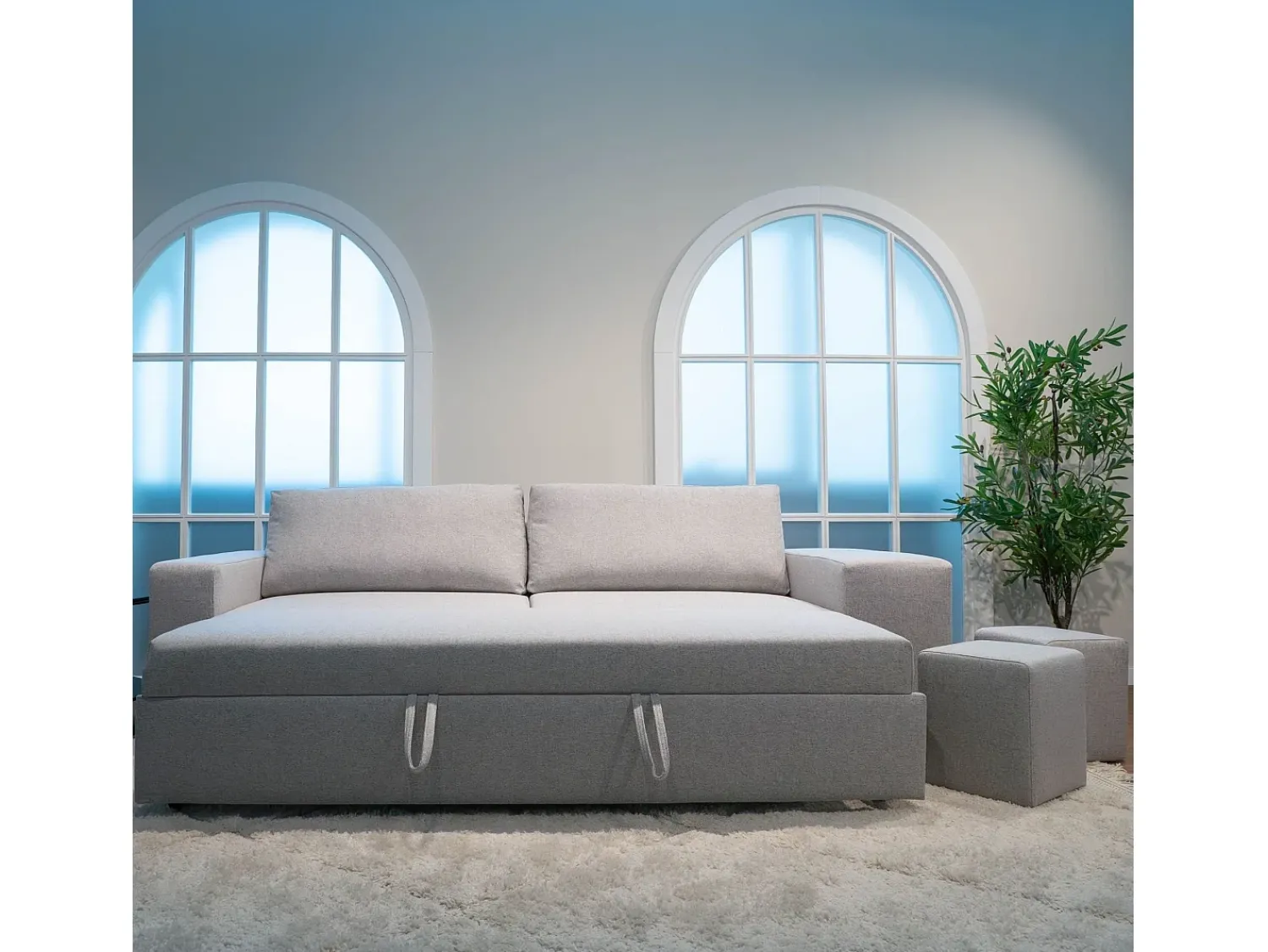 Sofá* Sofá-cama 3 lugares chaise longue reversível lado direito/esquerdoche com 2 pufes (248 x 117 x 90 cm) - AVERY Cinzento