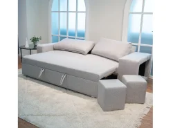 Sofá* Sofá-cama 3 lugares chaise longue reversível lado direito/esquerdoche com 2 pufes (248 x 117 x 90 cm) - AVERY Cinzento