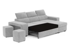 Sofá| Sofá-cama 3 lugares avec chaise longue reversível lado direito/esquerdoche - cabeceiras ajustáveis - 2 Poufs (263 x 127 x 96 cm) - JOHN Cinzento claro