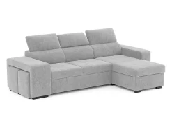 Sofá| Sofá-cama 3 lugares avec chaise longue reversível lado direito/esquerdoche - cabeceiras ajustáveis - 2 Poufs (263 x 127 x 96 cm) - JOHN Cinzento claro