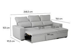 Sofá* Sofá-cama 3 lugares - chaise longue reversível lado direito/esquerdoche com arrumação integrada (248,5 x 117 x 103 cm) - HARPER Cinzento
