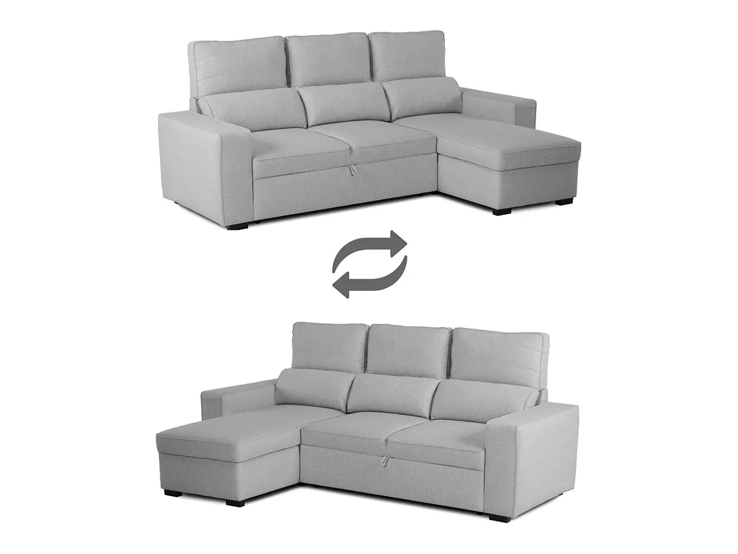 Sofá* Sofá-cama 3 lugares - chaise longue reversível lado direito/esquerdoche com arrumação integrada (248,5 x 117 x 103 cm) - HARPER Cinzento