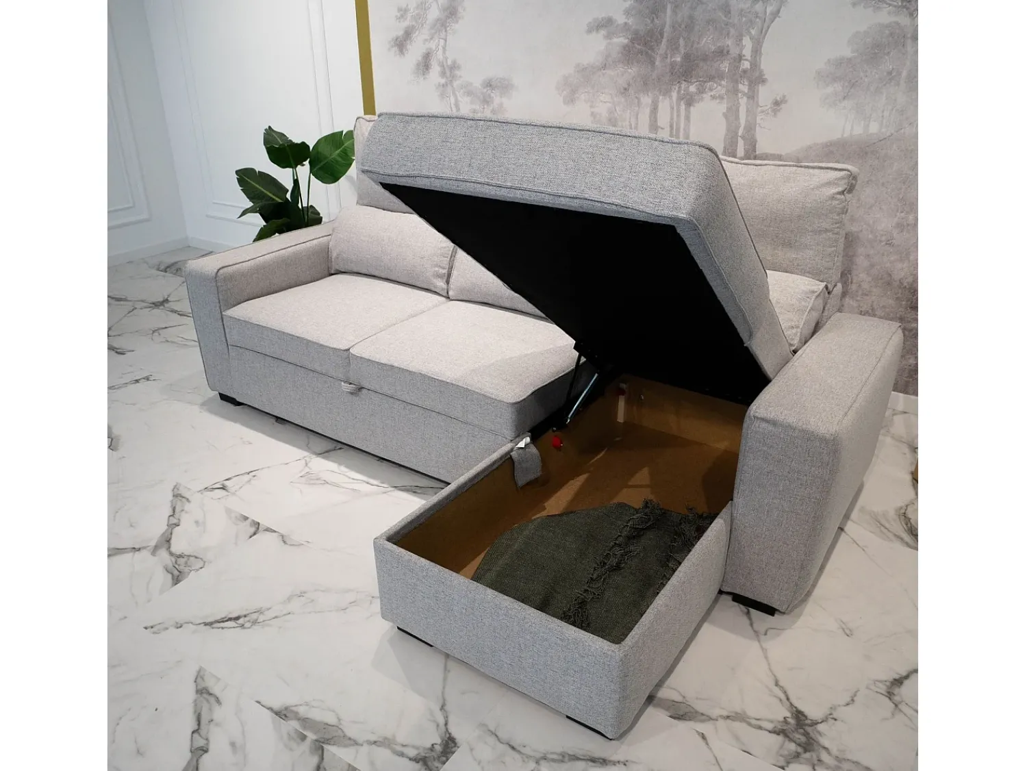 Sofá* Sofá-cama 3 lugares - chaise longue reversível lado direito/esquerdoche com arrumação integrada (248,5 x 117 x 103 cm) - HARPER Cinzento