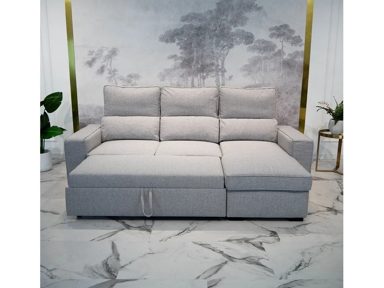 Sofá* Sofá-cama 3 lugares - chaise longue reversível lado direito/esquerdoche com arrumação integrada (248,5 x 117 x 103 cm) - HARPER Cinzento